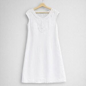 Lungo L'Arno White Linen Sleeveless Lace Trim Dress Small S Boho Coastal Beach‎